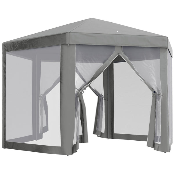 sconto Gazebo da Giardino Esagonale 390x390x250 cm con Doppio Ingresso in Metallo e Poliestere Grigio