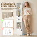 Libreria 30x24x158 cm con Cassetti e Ripiano Regolabile in Legno Bianco      