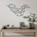 Wall Art Banco di Pesci 99,7x3,8x50,2 cm in Metallo con Viti Incluse Oro e Blu      