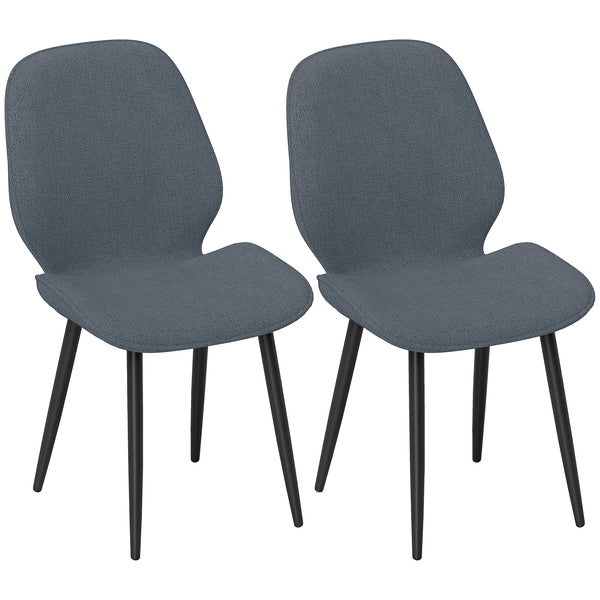 sconto Set 2 Sedie da Pranzo 46x56x86 cm con Schienale Ricurvo in Tessuto Effetto Lino Grigio e Nero