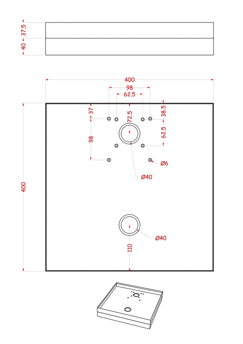 Base Portaciottolo per Fontane 40x40x8 cm in Metallo con Base in Cemento Belfer 42/BSE/10 Ciclamino