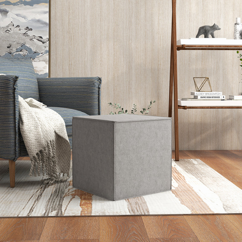 Pouf Poggiapiedi Quadrato  Rivestimento Rimovibile in Tessuto Effetto Lino 41x41x41 cm Grigio Chiaro