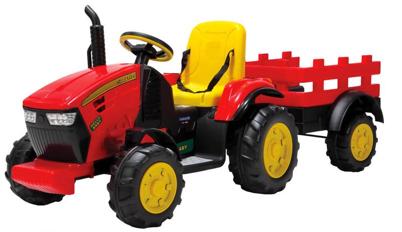 Trattore Elettrico per Bambini 12V con Rimorchio Kidfun Dusselforf Rosso