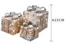 Pacchi Dono 3 Pezzi con 65 Led H25 cm in Rattan con Neve