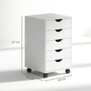 Cassettiera da Ufficio a 5 Cassetti 40x40x67 cm con Ruote Girevoli con Freni Bianco      