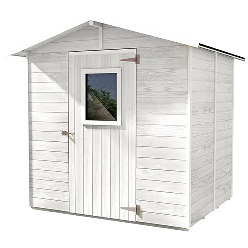 Werkzeugschuppen aus weißem Holz mit Tür und Fenster 200 x 305 x 214 cm  online