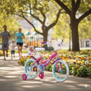 Bicicletta Bambina 16 Pollici con Rotelle Cestino e Portabambola Gabby's Dollhouse Rosa e Viola