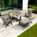 Set 4 Pezzi Salotto da Giardino 5 Posti Kea Plus con Divano 2 Poltrone Reclinabili e Tavolino Piano in Ceramica in Alluminio Verniciato Grigio  