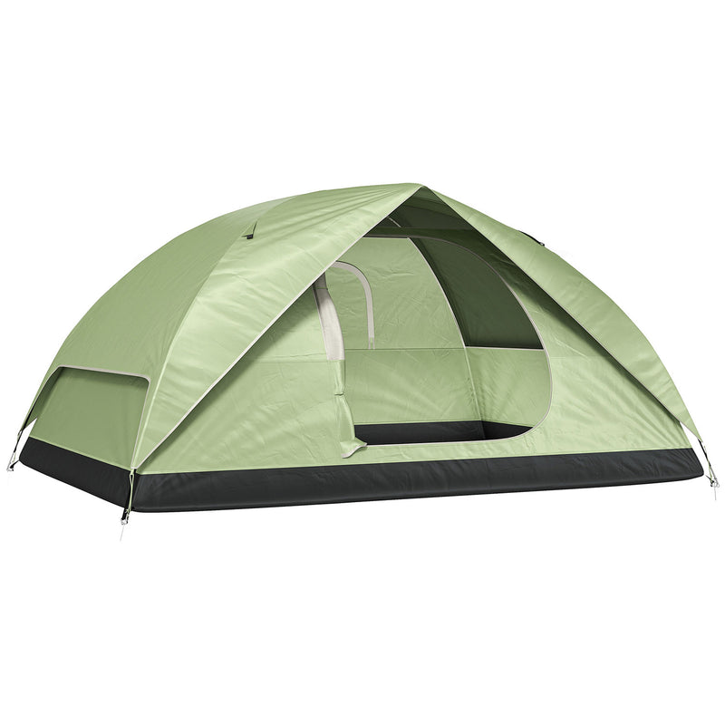 Tenda da Campeggio per 3 Persone Impermeabile 205x275x135H cm con Tasche e Gancio per Lanterna Verde   
