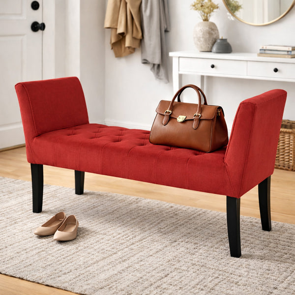 prezzo Panca Fondoletto Ingresso 111x40x60 cm con Piedi in Legno e Rivestimento Velluto Bordeaux