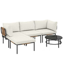 Set 5 Pezzi da Giardino Modulabile con Divano a L Tavolino e Cuscini in Rattan Cachi      