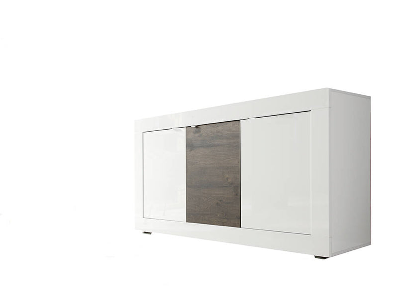 Credenza Mobile da Salotto 3 Porte 160x43x86cm TFT  Basic Bianco Lucido Quercia Wengè