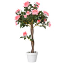 Pianta Finta di Rosa da 21 Fiori Ø18x90 cm con Vaso Riempito in Cemento e Muschio Rosa      