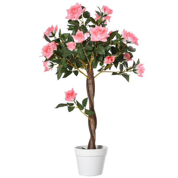 prezzo Pianta Finta di Rosa da 21 Fiori Ø18x90 cm con Vaso Riempito in Cemento e Muschio Rosa