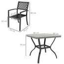 Set Tavolo Quadrato Effetto Marmo con 4 Sedie Impilabili da Giardino in Acciaio Grigio