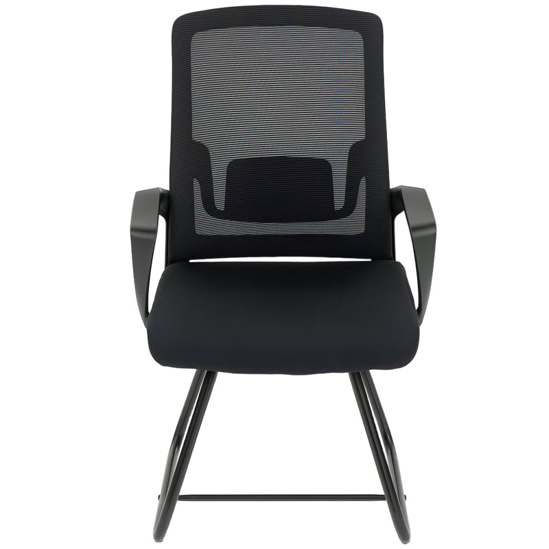 Sedia da Ufficio 57x56x97 cm Senza Ruote Ergonomica con Braccioli Struttura in Acciaio Nero      