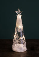 Set 2 Abeti Coni Decorativi con Fiocco Neve H24 cm 