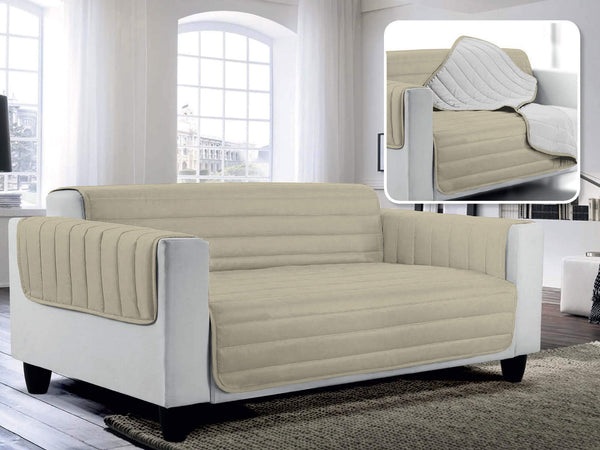 Doppelseitig gesteppter Sofabezug aus taubengrauer und hellgrauer Mikrofaser sconto