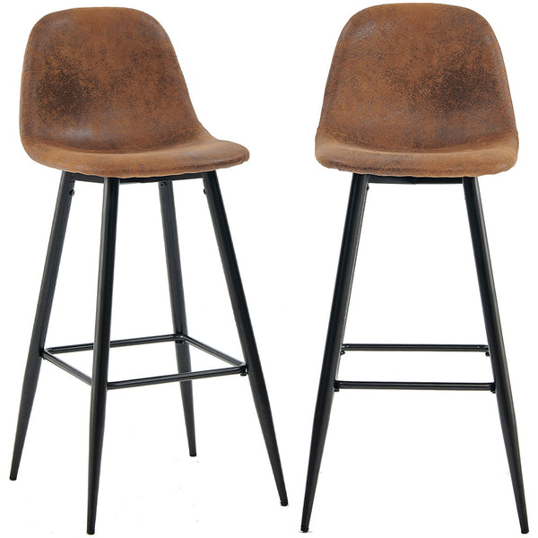 Set 2 Sgabelli da Cucina Bar Ristorante Marrone in Pelle Scamosciata e Metallo Nero acquista