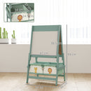 Lavagna per Bambini 3 in 1 54x46x94 cm con Cavalletto Rotolo di Carta e 2 Cestelli in Legno Verde  