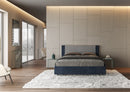 Letto Matrimoniale con Testata e Alzata Comoda Imbottito in Tessuto Labirinto Rosal Blu Varie Misure