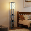 Lampada da Terra Salvaspazio 26x26x160 cm con 3 Ripiani Attacco E27 in MDF e Tessuto Grigio Chiaro      