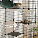 Gabbia per Gatti Grande a 4 Livelli 105x70x140 cm con Struttura Personalizzabile Rampe e Amaca per 1-3 Gatti in Acciaio e PP Nero      