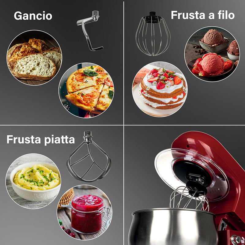 Impastatrice Planetaria 5 Litri 6 Velocità 1300W Kooper Atena Rosso