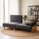 Poltrona Letto Singolo 2 in 1 Pieghevole Salvaspazio 94x63x89 cm con Cuscini in Tessuto Misto Lino-Velluto Grigio Scuro      