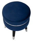 Pouf Poggiapiedi Ø35x40,5 cm in Legno e Tessuto Vellutato Blu