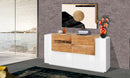 Credenza 2 Ante Battenti e 4 Cassetti 160x86x45 cm New Coro Bianco Lucido e Acero Pereira