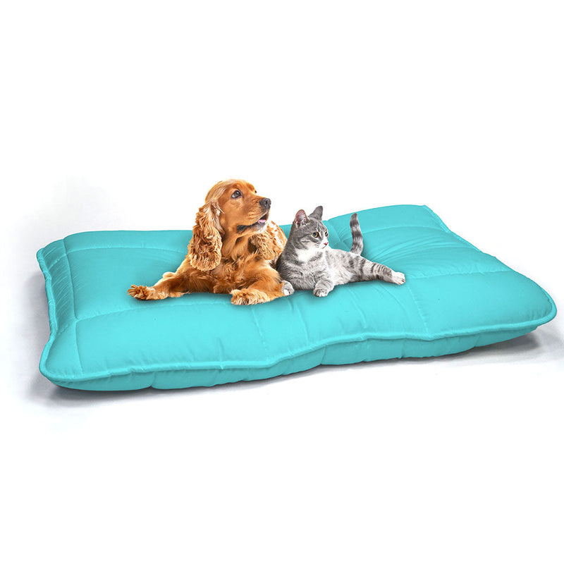 Maxi Cuscino Imbottito e Trapuntato per Cani Gatti in Microfibra Verde Acqua