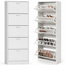 Scarpiera 5 Ripiani 63x24x170 cm Salvaspazio con Maniglia in Melamina Bianco      