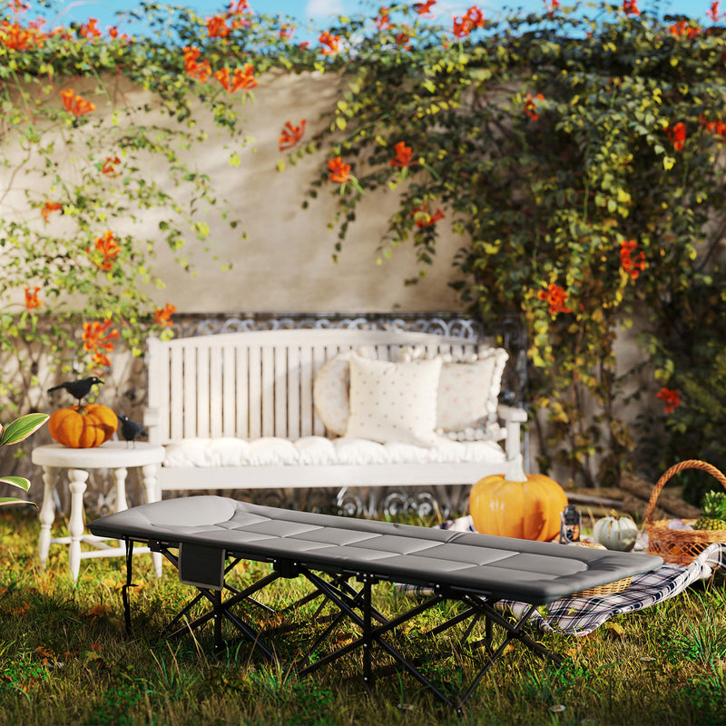 Lettino da Campeggio Pieghevole 187x67x37 cm per Adulti con Cuscino Integrato Grigio   