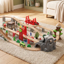 Set Ferroviario 100 Pezzi per Bambini 3+ Anni con Gru Magnetica Treni Ponte Elicottero in Legno      