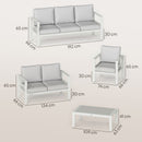 Set 5 Pezzi Salotto da Giardino con 2 Divani 2 Sedie e Tavolo in Alluminio Bianco      