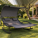 Dondolo Lounge Letto Matrimoniale da Giardino Basculante con Tettoia in Acciaio e Textilene Grigio      
