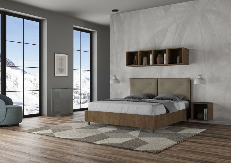 Letto Matrimoniale Struttura Noce con Cuscini in Similpelle Egos Appia Cappuccino Varie Misure