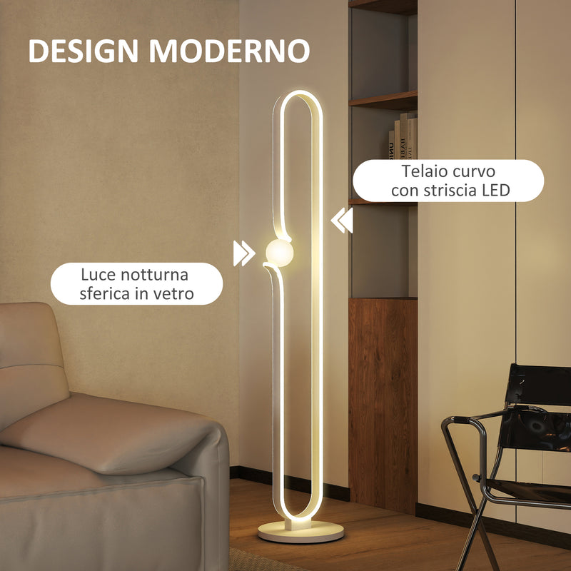 Lampada da Terra a LED Design ad Arco con Sfera in Vetro Luminosità Regolabile e Interruttore a Pedale Bianco  