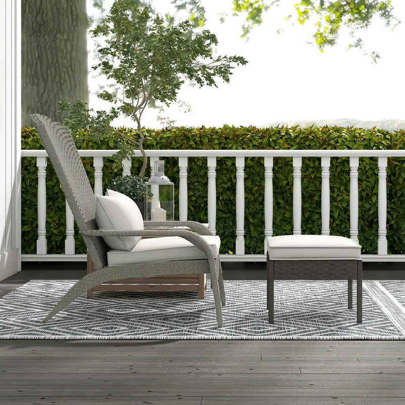 Sedia da Giardino con Poggiapiedi e Cuscini Imbottiti 64x82x89 cm in Rattan e Acciaio Grigio e Crema