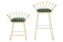 Sgabello Glam Flower Rosa Coppia 57x52x94-56x48x72,50 cm in Ferro Poliestere e Spugna Verde e Oro