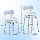 Sedia da Doccia con Schienale e Sedile Forato 8 Altezze Regolabili Antiscivolo Portata 136 kg Azzurro      