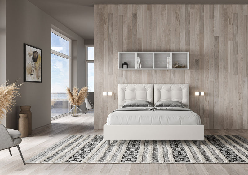 Letto Matrimoniale con Alzata Comoda Imbottito in Similpelle Annalisa Bianco Varie Misure