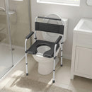 Sedia Wc Secchio e Coperchio Anziani Altezza Regolabile in Metallo ed Ecopelle Nero      