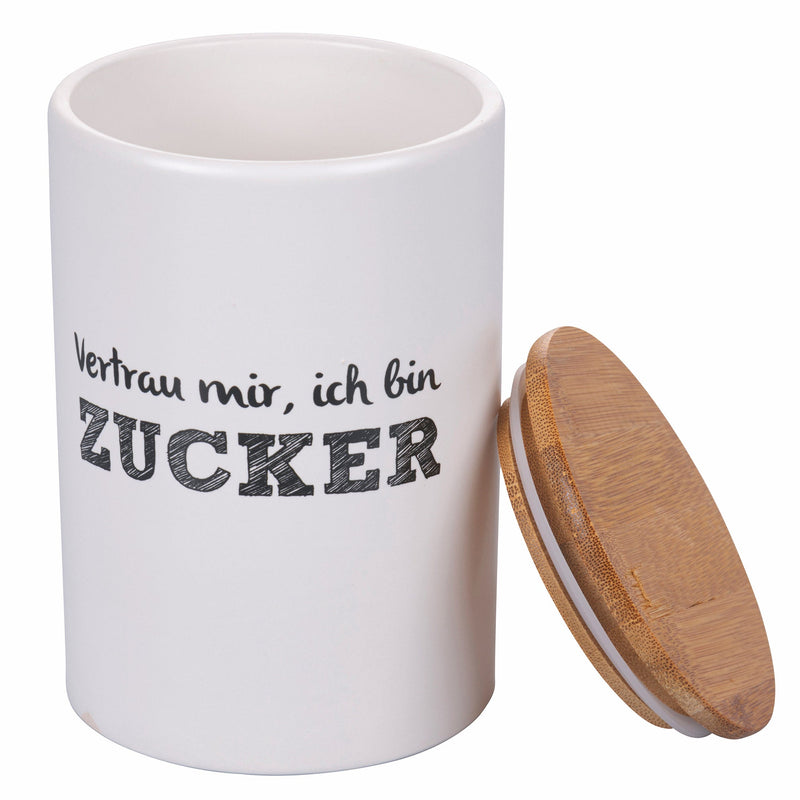 Barattolo Zucchero con Scritta Ø10x15 cm in Dolomite con Coperchio in Bambù VdE Tivoli 1996