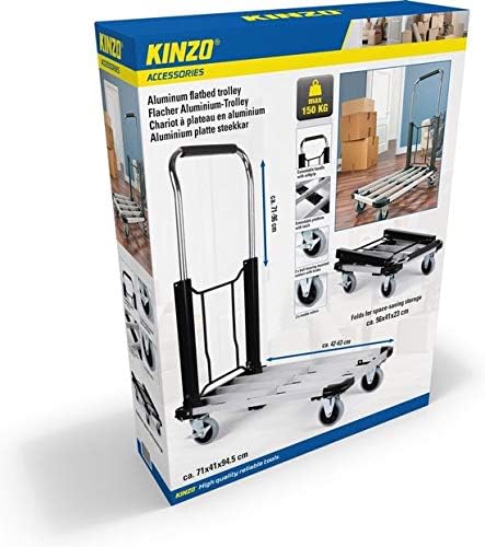 Carrello Portapacchi Pieghevole Portatutto 4 Ruote a Pianale Portata 150Kg Kinzo