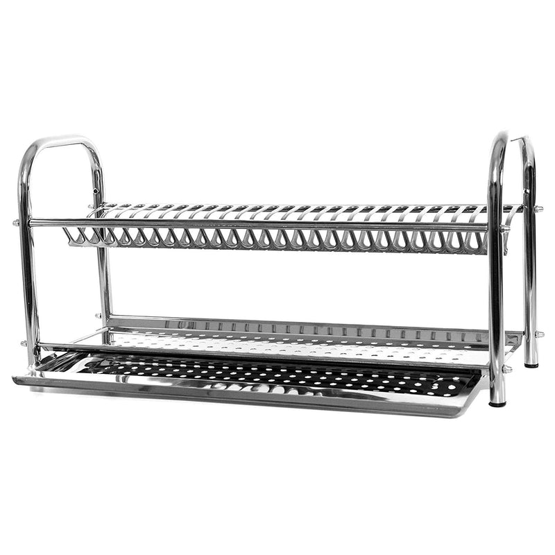 Scolapiatti Fisso da Appoggio in Acciaio Inox 80 cm con Vaschetta Raccogli Gocce