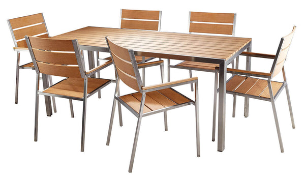 Set aus Tisch und 6 Gartenstühlen aus Stahl und Sumpar-Holz Kraus Donatello sconto