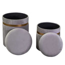 Set 2 Pouf Contenitore Ø35 cm e Ø39 cm in Tessuto Velluto Grigio