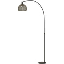 Lampada da Terra ad Arco 90x26x180 cm con Interruttore a Pedale in Metallo e Marmo Nero e Grigio Fumo      